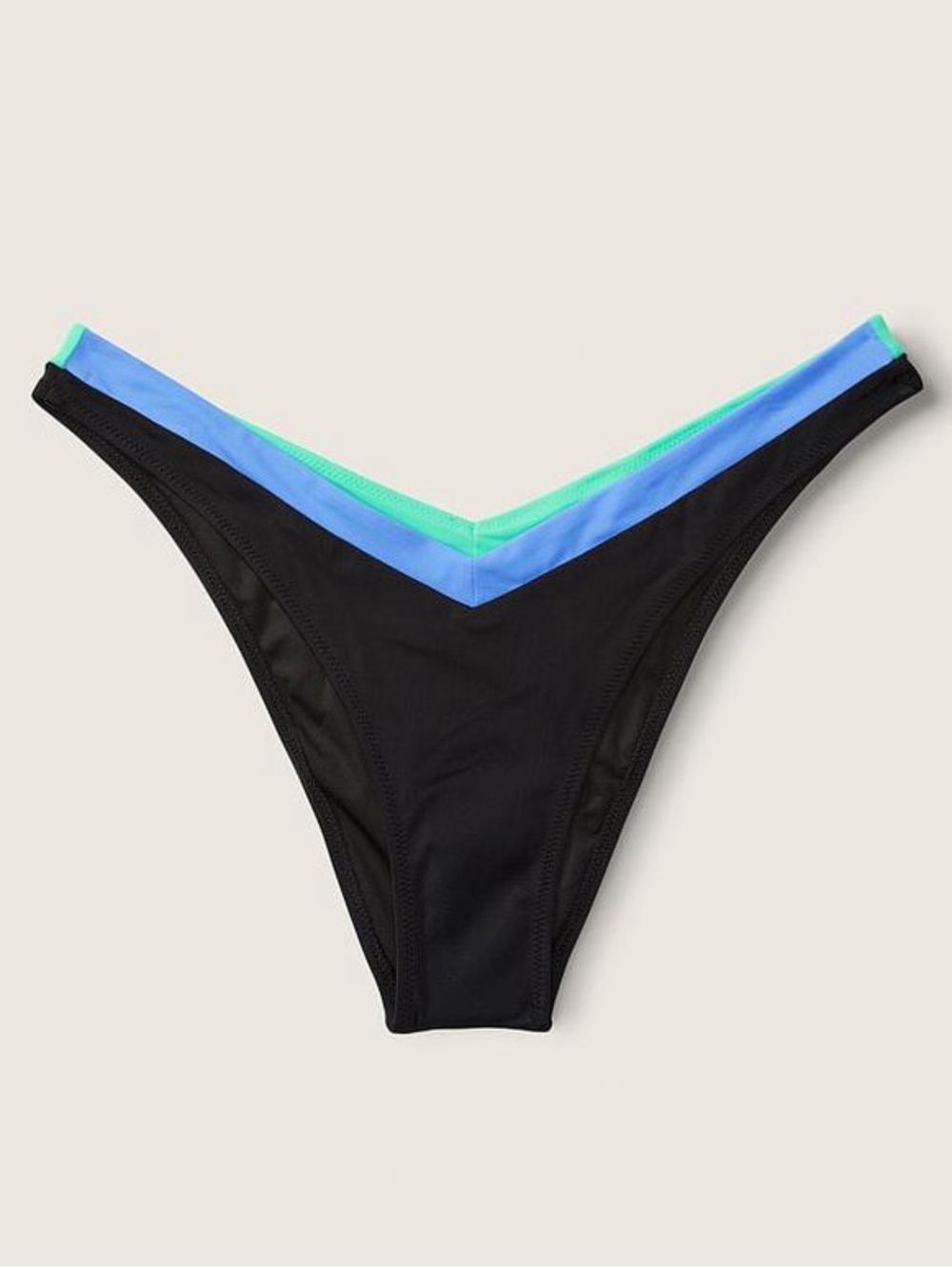 VS PINK V-Front Itsy Cheeky Bikini Bottom Black Color Block Trim Medium NWT